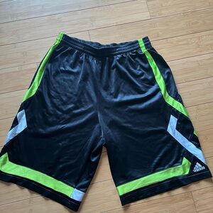 Adidas Men's Black Shorts with Green and White Accents